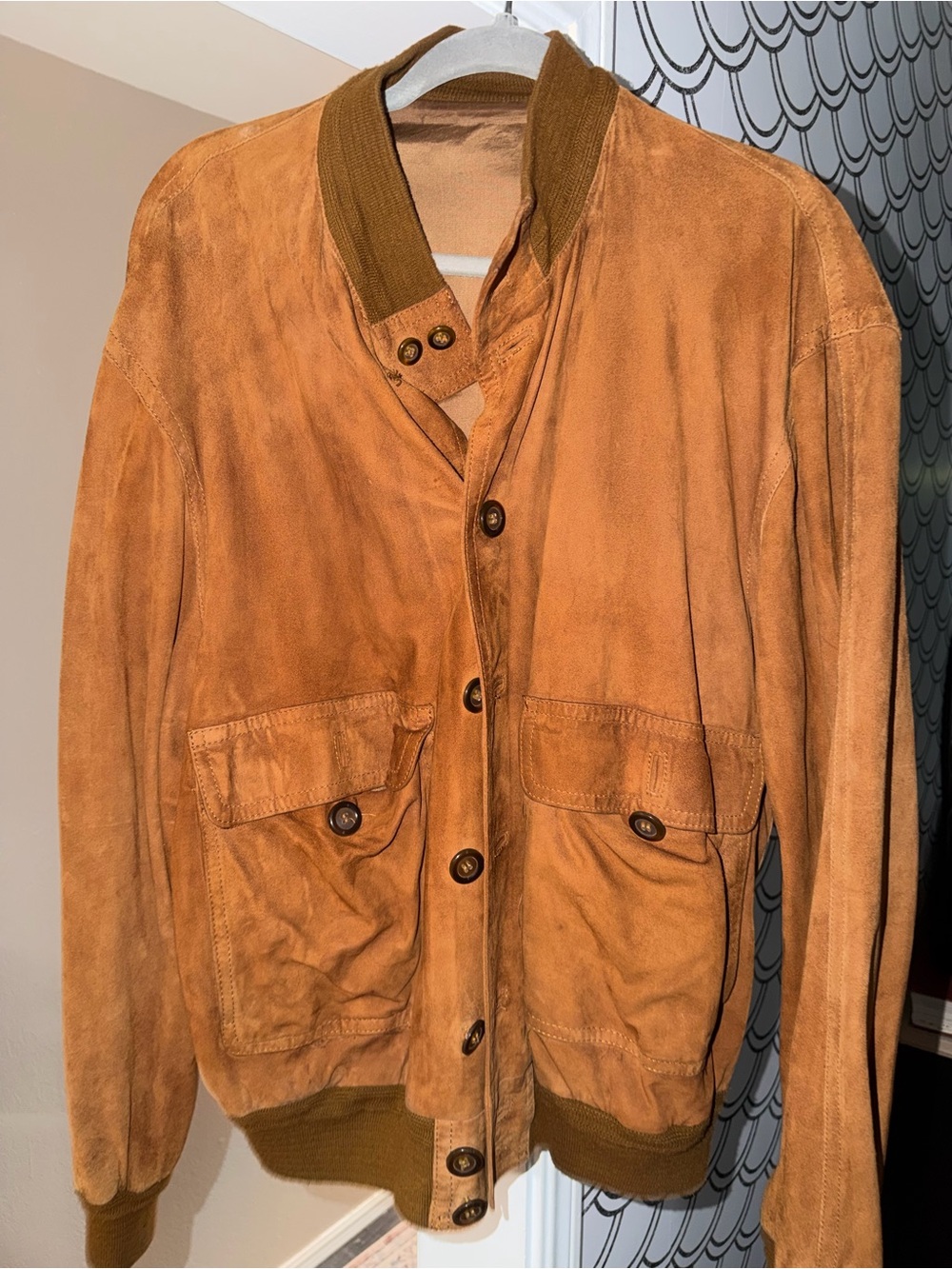 Men's Suede Bomber Jacket - Tan